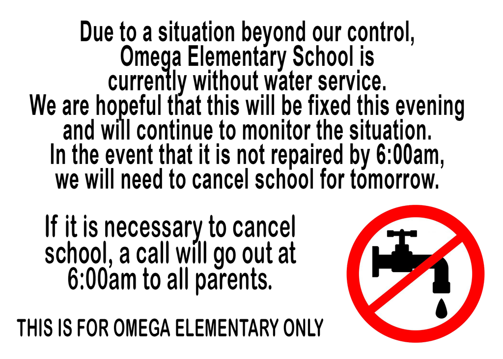 Omega School Water Disruption Notice