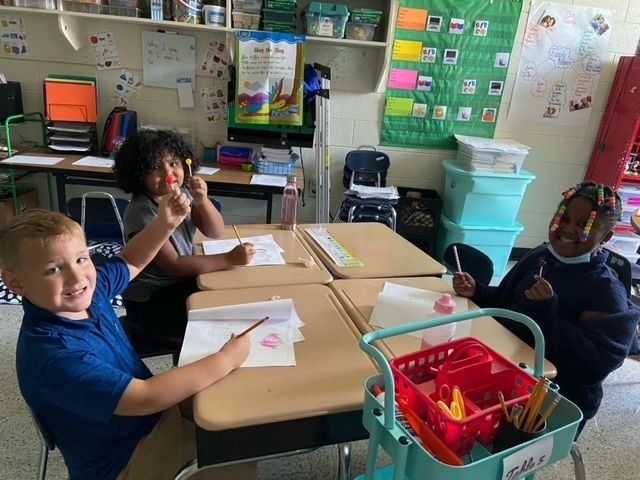 students writing