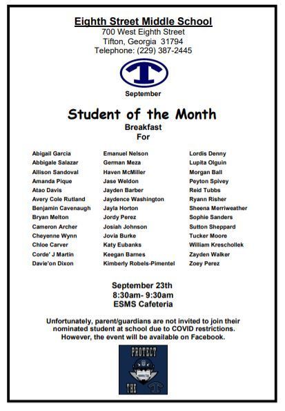 List of students of the month
