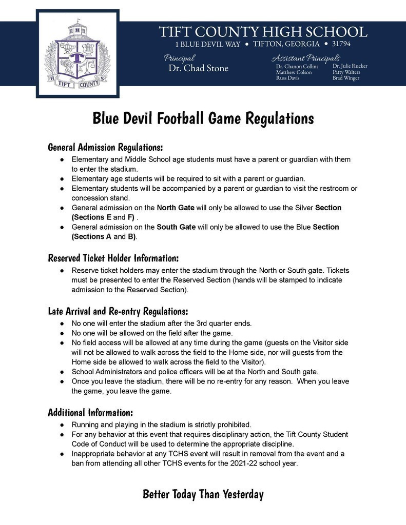 Blue Devil Football Game Regulations
