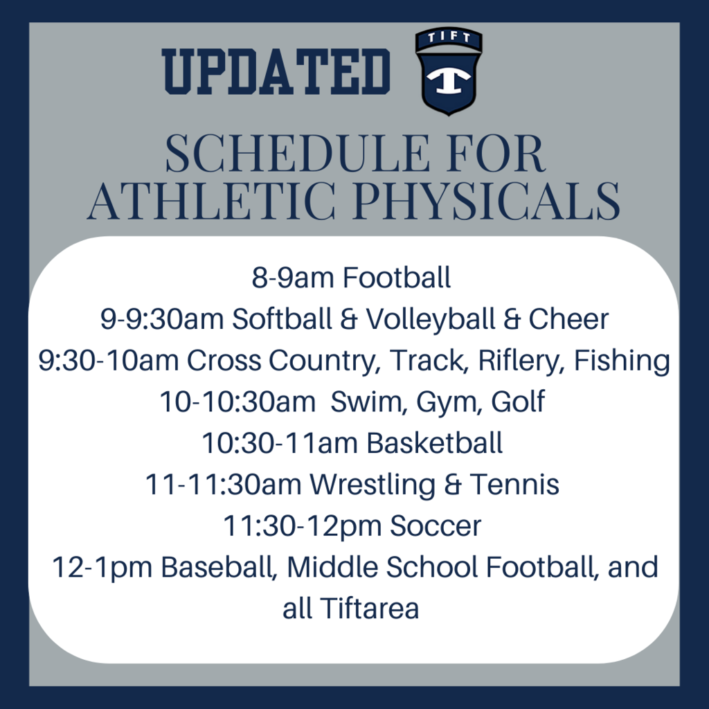 Updated schedule for athletics physicals