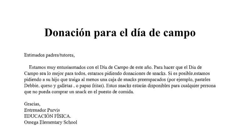 Donation Letter Spanish