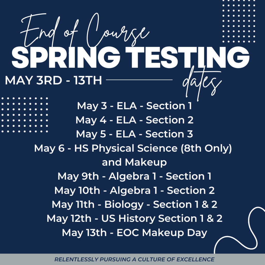 Spring EOC Testing Dates