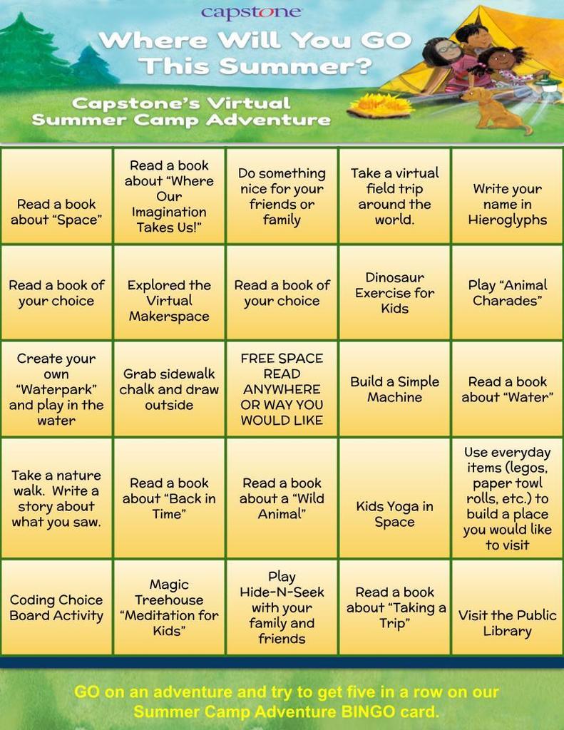 Bingo Card for Summer Reading Adventures