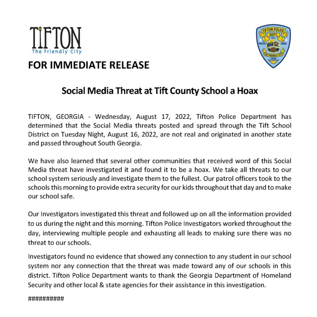 Tifton Police Department update