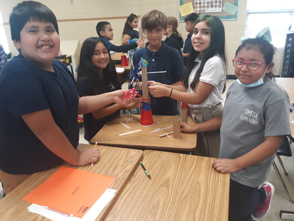Students making windmills.