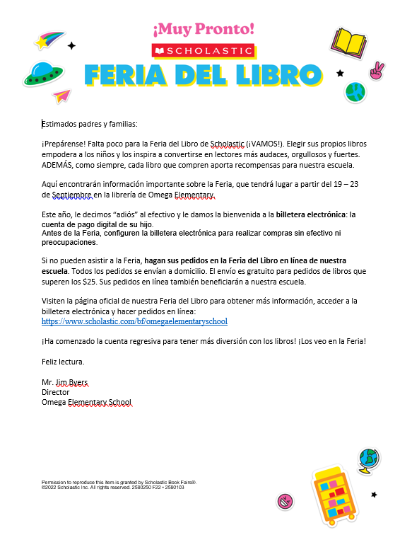 Principal's Letter - Spanish
