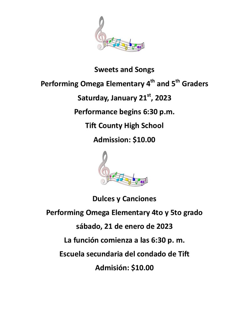 Sweets and Songs Program Flyer