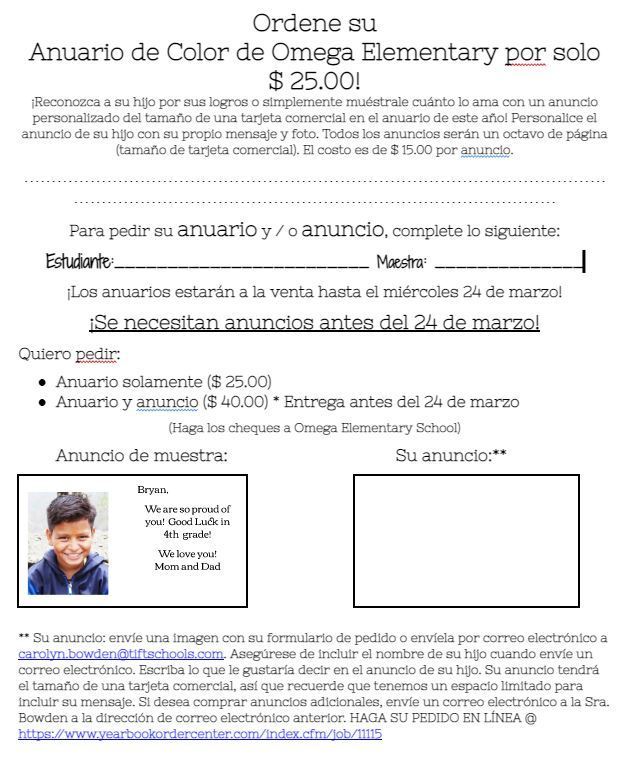 Yearbook Order Form Spanish