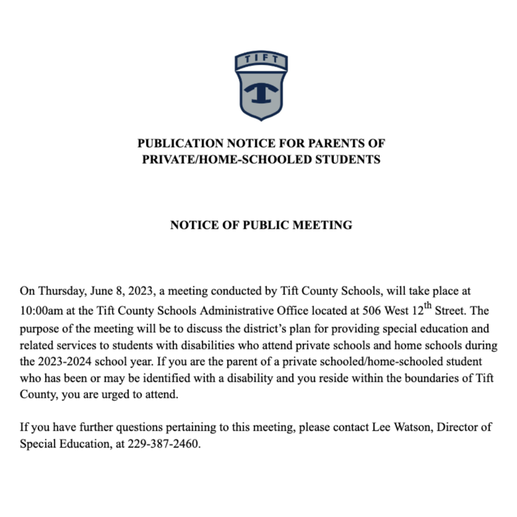 Meeting notice for private/home schooled students with disabilities