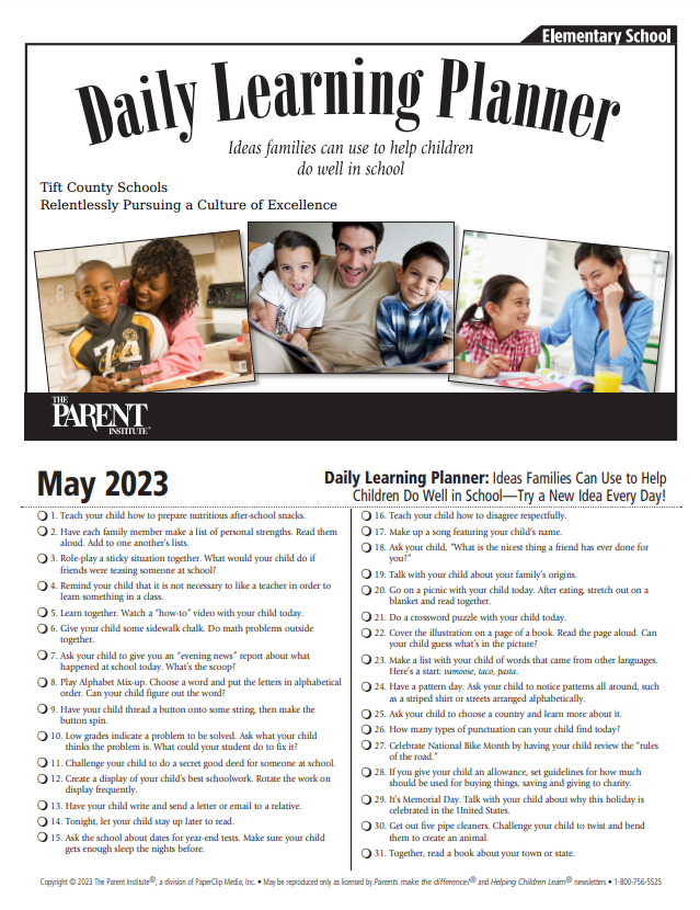 Daily Learning Planner May