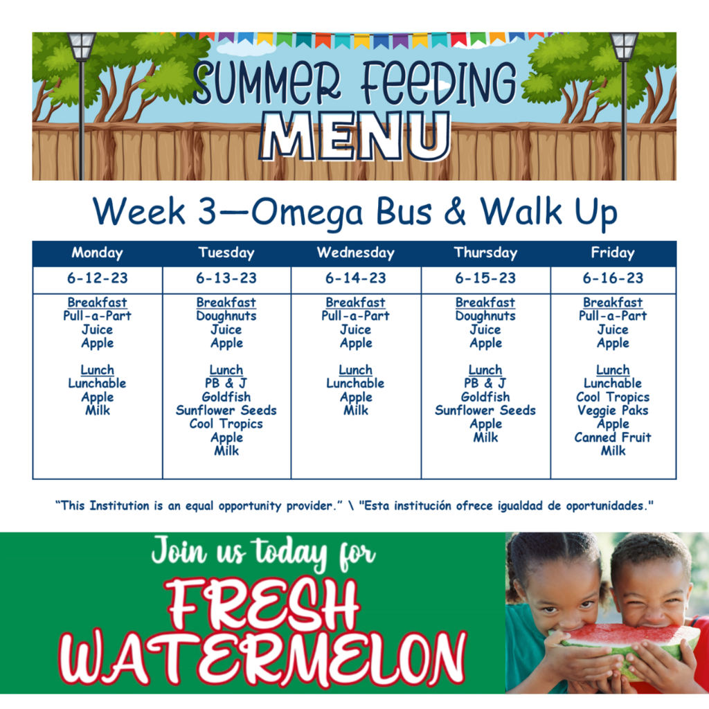 Summer Feeding Menu Omega Bus & Walk Up